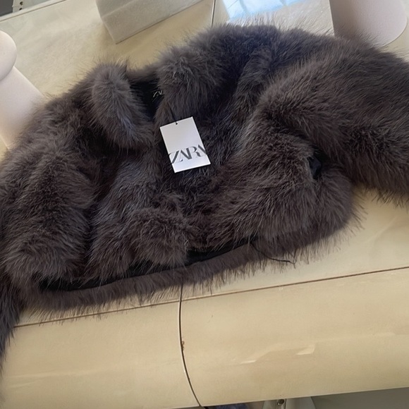 ZARA CROPPED FAUX FUR JACKET - Picture 11 of 11